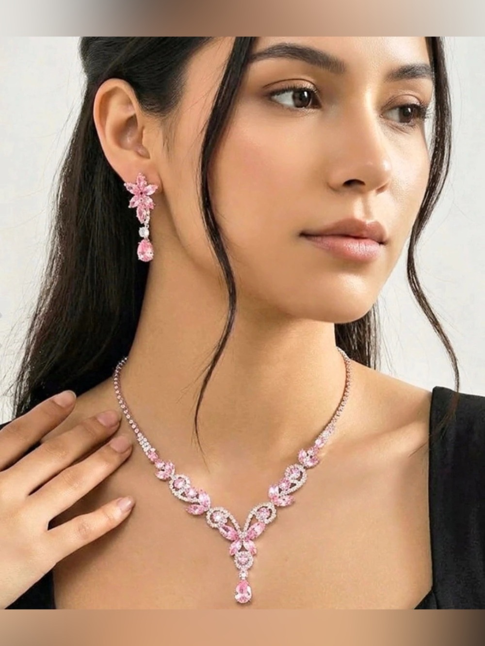 Crystal Floral Teardrop Necklace Set